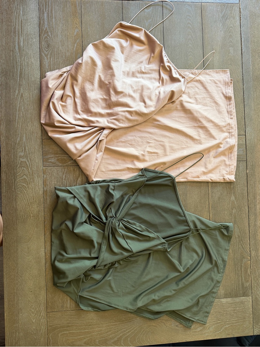 SHEIN Pink and Olive Green Satin Slip Dresses